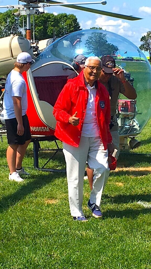The late USAF Brigadier Gen. Charles McGee, one of the original “Tuskegee Airmen” of WWII, after an AirVenture ride in “Satan’s Mother.” Cindee Schneider Photo