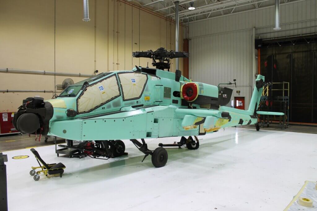 The Australian Army's first AH-64E Apache helicopter, AT001, is progressing through final assembly and production at the Boeing Defense Apache Facility in Mesa, Arizona. Australian Army Photo