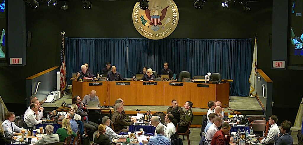 Screenshot from NTSB livestream of the hearing into the D.C. mid-air crash of January 2025.