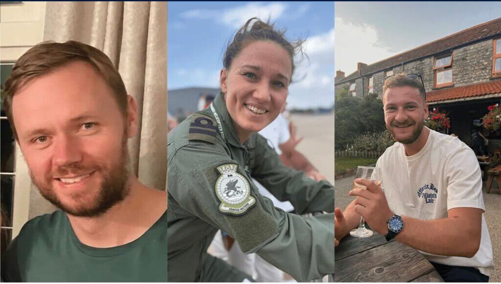 From left: Lt Cdr Chris Gayson (846 Naval Air Squadron), Lt Lily-Mae Fisher (846 Naval Air Squadron), and PO Owen Green (845 Naval Air Squadron). Royal Navy Photos